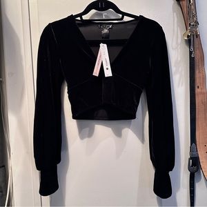 BRAND NEW WITH TAGS VELVET PUFF SLEEVE CROP TOP - BANDED BOTTOM THAT IS FITTED.